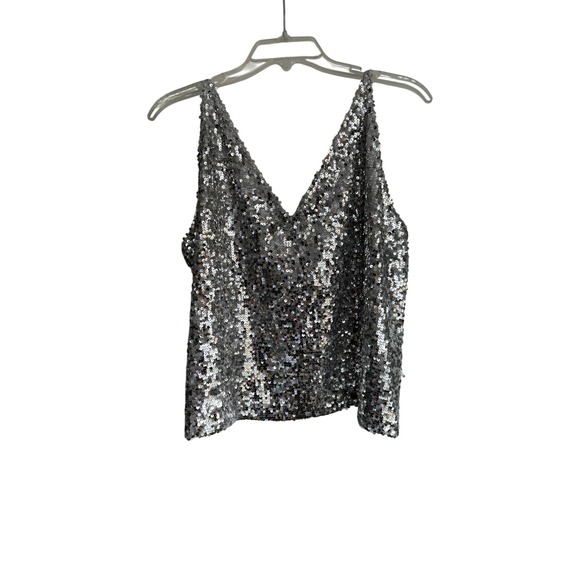 J. Crew Tops - J. Crew Silver Sequin V-Neck Camisole Tank Shimmer Party Sleeveless Blouse Sz M
